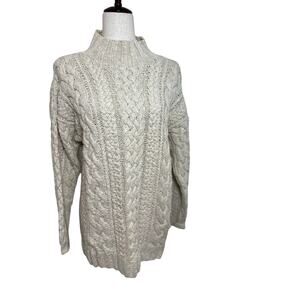 Vintage American Eagle Ivory Cable Knit Mock Turtle Sweater Fisherman Sweater S